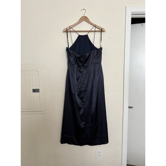 After Six Womens Midnight Charmeuse Tulip Hem Halter Midi Dress Satin $242 MSRP - Picture 3 of 6